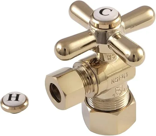 Kingston Brass CC53302X Vintage 5/8-Inch X 3/8-Inch OD Compression Quarter-Turn Angle Stop Valve, Polished Brass
