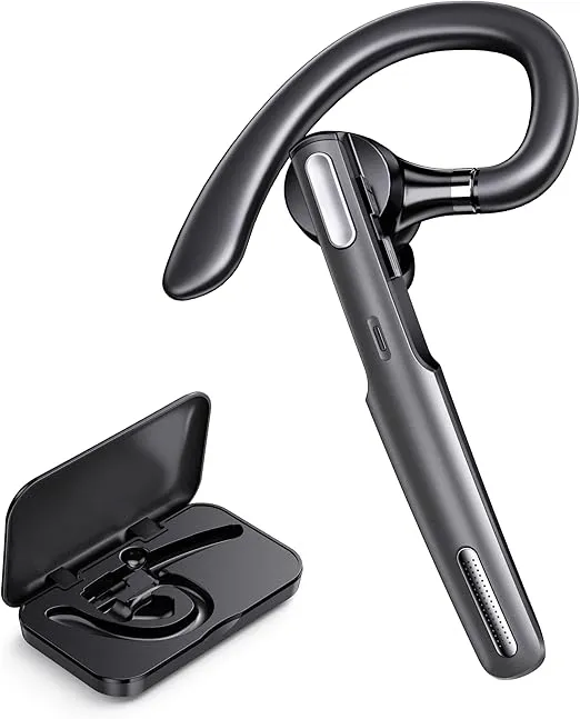 Bluetooth Headset, Wireless Bluetooth Earpiece V5.0 Hands-Free Earphones with Built-in Mic for Driving/Business/Office, Compatible with iPhone and Android (Gray)