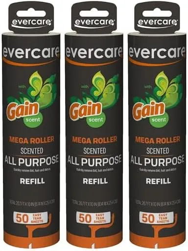 Evercare 10” Mega All-Purpose Pet Hair Lint Roller Refills, 3 Pack, 50 Sheets Each, Gain Scented – Sticky Roller for Pet Hair, Cat & Dog Hair Remover, Lint Remover for Furniture, Clothing & Cars