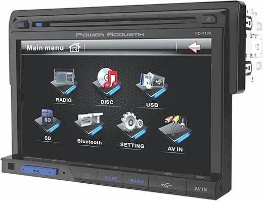 Power Acoustik PD-710B Single-DIN Multimedia Source with Detachable 7-Inch Oversize LCD Touchscreen including Bluetooth 2.0