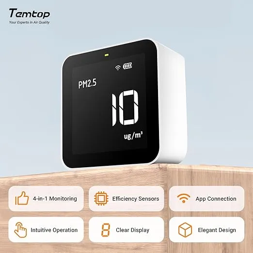 Temtop Smart Air Quality Monitor Indoor Home Air Testing for AQI, PM2.5, Formaldehyde and VOCs with WiFi Connection and Remote Monitoring via App,M10i