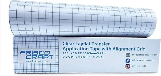 Frisco Craft AT-65 Clear Transfer Tape for Vinyl with Alignment Grid & Paper Backing - Lay Fat Roll Tear Resistant, Medium Tack, Compatible Permanent Vinyl (12" x 50FT)