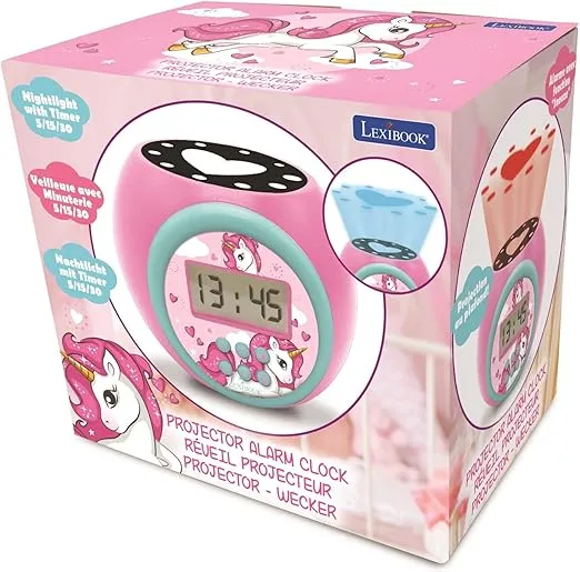 Lexibook Projector Clock Unicorn with Snooze Alarm Function, Night Light with Timer, LCD Screen, Battery Operated, Pink, RL977UNI