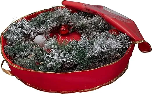 Simplify 30 Inch Wreath Bag | 2 Pack | Christmas Storage | Holiday Decorations | Round Zippered Bag | Protects Wreathes | Durable Material | Collapsible | Red