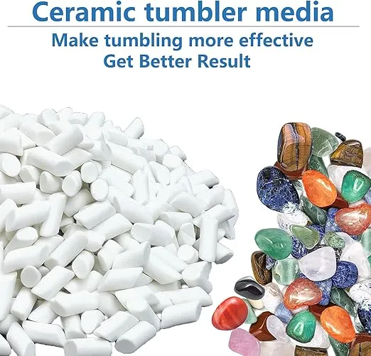 4 LBS Refill Rock Tumbler Grit Media 5 In 1 Kit, Rock Tumbling Grit Set -Inculde 3 LBS 4 Step Polishing Grits Media + 1 LB 3/16" X 3/8" Ceramic Filler Media, Compatible with Any Brand Rock Tumbler