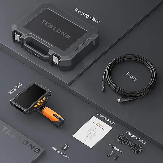 Triple Lens Borescope Inspection Camera, Teslong Professional Endoscope with Light, Digital Video Scope Camera, 5" IPS Screen, Waterproof Flexible Cable for Automotive/Home/Wall/Pipe/Car (16.5FT)