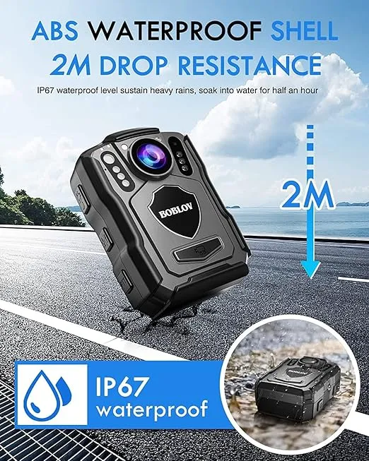 BOBLOV M5 2K Police Body Worn Camera, GPS Enabled &1440P Body Mounted Cam, 128G Body Cam Built-in 4200MAH Battery,12Hrs Record, IP67 Waterproof, Night Vision Law Enforcement with Car Suction Mount