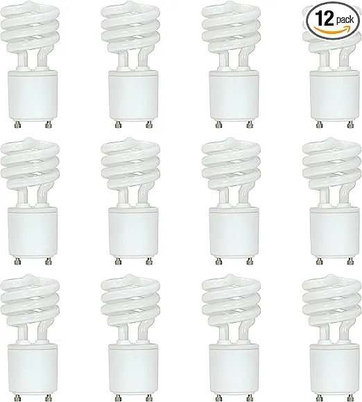 Satco S8203-12PK T2 Mini-Spiral CFL Light Bulb, Bi-Pin/GU24 Base, 13 Watts, 2700K (12 Pack)
