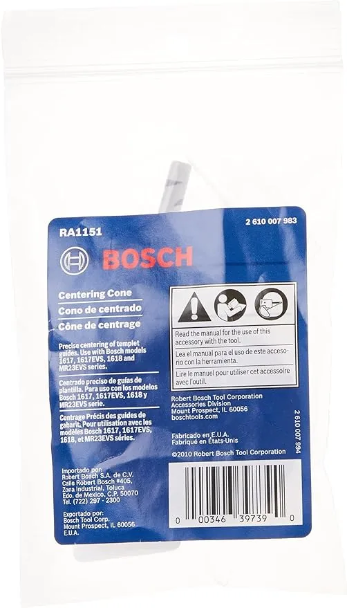 BOSCH RA1151 Router Subbase Centering Pin and Cone Works with 1/4 in. or 1/2 in. Collet