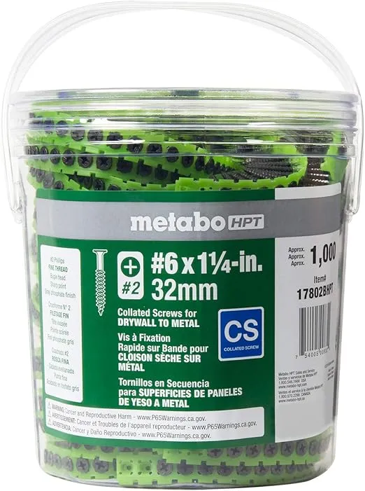 Metabo HPT 17802BHPT #6 x 1-1/4-in Bugle Fine Thread Drywall Screws | 1000 Count