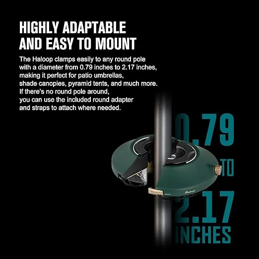 OLIGHT Haloop 600 Lumens Rechargeable Umbrella Lights with Dual Light Sources, Cordless LED Lighting, 360-degree Soft Light Beam for Patio Umbrellas, Camping Tents, or Beach Use (Forest Green)