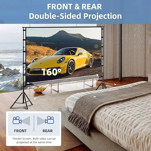 Projector Screen and Stand,Towond 120 inch Outdoor Projection Screen, Portable 16:9 4K HD Rear Front Movie Screen with Carry Bag Wrinkle-Free Design for Home Theater Backyard Cinema