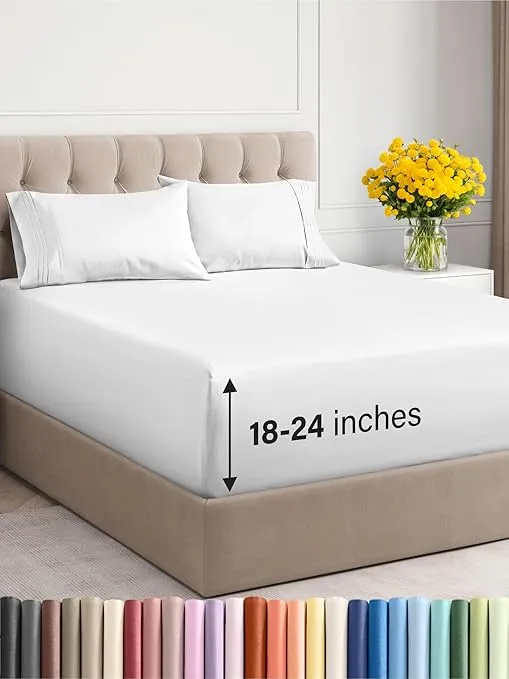 Extra Deep Pocket Queen Sheets - 4 Piece Breathable & Cooling Bed Sheets - Hotel Luxury Bed Sheet Set - Soft, Wrinkle Free & Comfy - Easily Fits Extra Deep Mattresses - Deep Pocket White Sheets Set