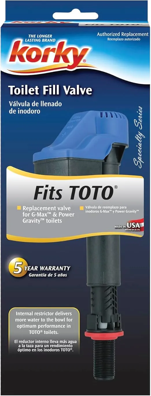 Korky 528T Replacement TOTO Toilet Fill Valve - Fits G-Max and Power Gravity Toilets -Easy to Install -Made in USA, Black