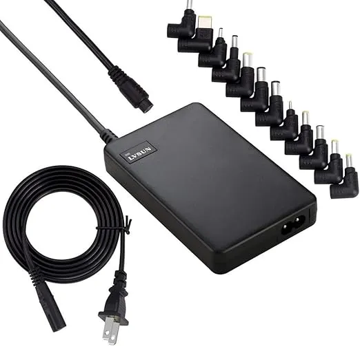 Universal Laptop Charger 90W Slim AC Adapter Power Supply Cord with Dual USB Ports 5V2.1A for Mobile|Tablet Compatible with Lenovo HP Toshiba Samsung Acer Asus and Most Notebooks, DC 18.5-20V