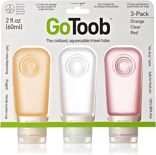 humangear GoToob Refillable Silicone Travel Size Bottles with Locking Cap for Women, 3pks