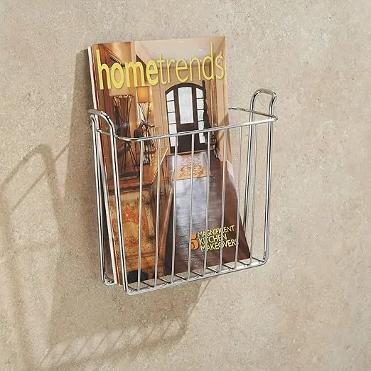 iDesign Classico Metal Wall Mount Magazine Rack, Newspaper and Book Holder for Bathroom, Office, Bedroom, Den, 10.5" x 3.5" x 8.5", Chrome