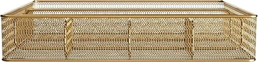 Martha Stewart Ryder Gold Mesh Metal 6 Compartment Large Desk Drawer Organizer for Accessories and Office Supplies