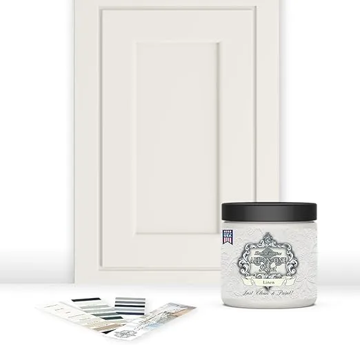 ALL-IN-ONE Paint, Durable cabinet and furniture paint. Built in primer and top coat, no sanding needed. Includes our 30 featured color card - Linen, 8oz Sample