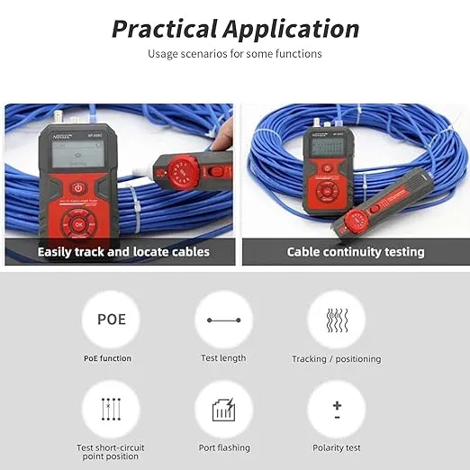 NOYAFA Network Cable Tester with 10mW Visual Fault Locator, RJ11 RJ45 Ethernet Cable Tester POE Tester Cable Toner, Rechargeable Anti-Interference Network Tester for Telephone LAN Coax Cable