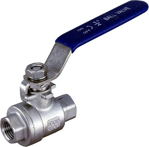 Duda Diesel Duda Energy 2PCBV-WOG1000-F025 Full Port Ball Valve, 2 Piece, 1/4" NPT, 304 Stainless Steel with Blue Vinyl Handle,.25"