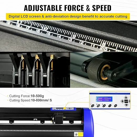 VEVOR Vinyl Cutter 28 Inch Vinyl Cutter Machine with 20 Blades Maximum Paper Feed 720mm Vinyl Plotter Cutter Machine with Sturdy Floor Stand Adjustable Force and Speed for Sign Making