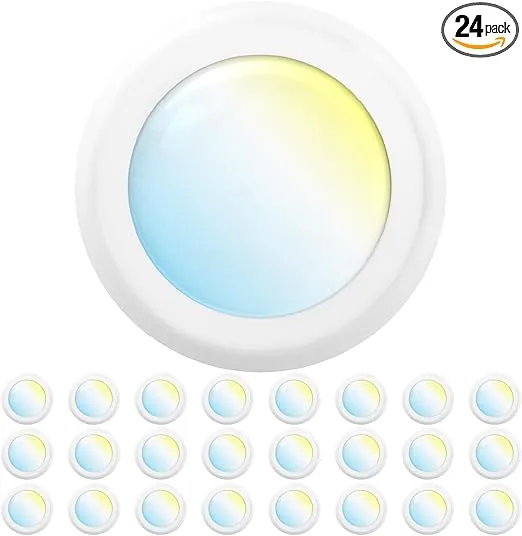 Sunco 24 Pack 5/6 Inch LED Disk Lights, Flush Mount Disc Recessed Ceiling Can Lighting, 850 LM, Selectable CCT 3000K/4000K/5000K/6000K/6500K, Dimmable, 12W=65W, Damp Rated ETL