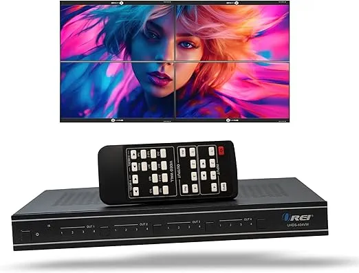 OREI 4K 4x4 Seamless HDMI Matrix Switch Video Wall Controller Upto 4K@60hz 4:4:4 8-bit - HDMI 2.0, HDCP 2.2, 18 Gbps, UltaHD 2x2, 1x4, 1x2, 4x1-180 Degree Rotate - Remote Control (UHDS-404VW)