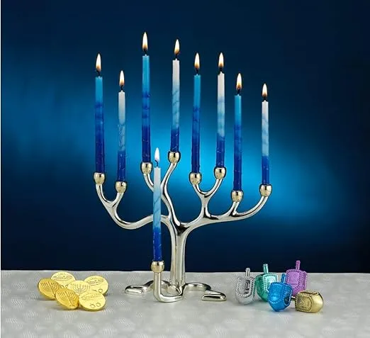 Rite Lite Large Tree of Life TM Hanukkah Menorah - Silver Plated with Gold 10.75 Inches Tall Chanukah Menorah