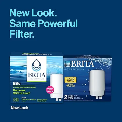 Brita Faucet Water Filter for Sink Water Filtration System, BPA-Free, Reduces 99% of Lead, Lasts Four Months or 100 Gallons, Includes 2 Elite Filters, White