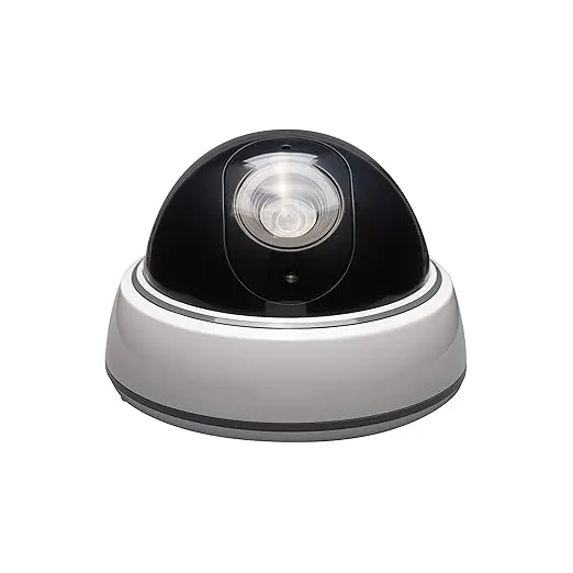 SABRE Fake Dome Security Camera, Flashing Red Light For Nighttime Visibility, Realistic Design Deters Intruders, Battery Operated, No Wiring Required, Fake Dummy Camera, White