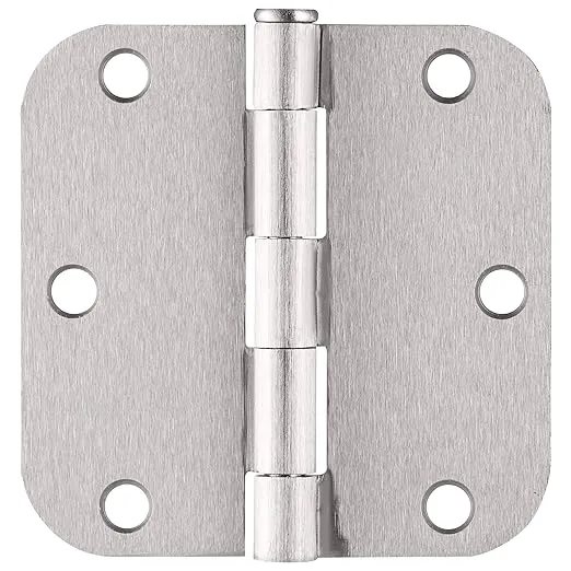 Door Hinges for Interior Doors 12-Pack 3.5-inch x 3.5-inch – Rounded 5/8-inch Radius Steel Door Hinge – Satin Nickel – Fits Standard Doors – Design House 188441