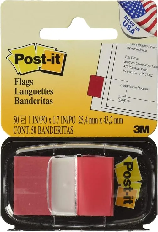 Post-it Flags Value Pack, 50/Dispenser, 24 Dispensers/Pack, 1 in Wide, Red (680-1-24)