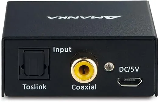 Audio Converter, AMANKA Digital to Analog Audio Decoder with Digital Optical Toslink and Coaxial Inputs to Analog RCA and AUX 3.5mm (Headphone) Outputs Fiber Cable Included