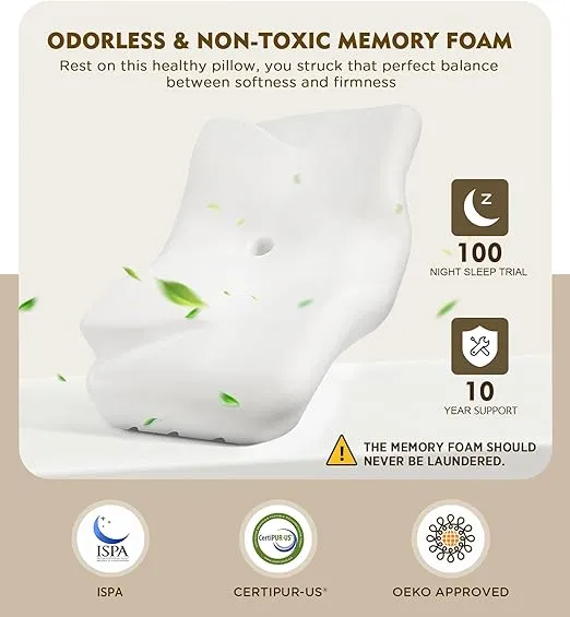 Osteo Cervical Pillow for Neck Pain Relief, Hollow Design Odorless Memory Foam Pillows with Cooling Case, Adjustable Orthopedic Bed Pillow for Sleeping, Support for Side Back Sleepers