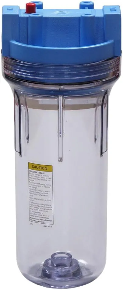 Pentair Pentek 150071 Traditional Standard Filter Housing, 3/4" NPT #10 Clear Water Filter Housing with Mounting Bracket Cap and Pressure Relief Button, 10-Inch, Blue/Clear