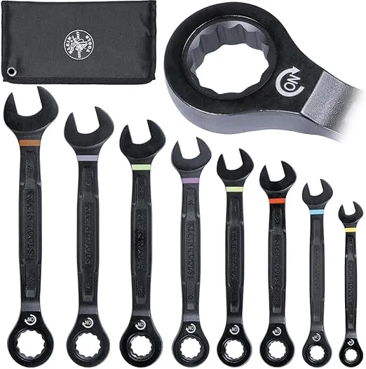 Klein Tools 69408MG Metric Ratcheting Combination Wrench Set, 8 to 19 mm, 90-Tooth Steel Alloy with Foam Pouch, 8-Piece