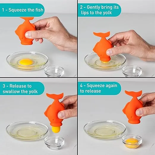 Peleg Design Silicone Egg Separator, Separate Egg Yolk from Egg White, Swallow Release, Yolk Divider Egg Extractor, Kitchen Gadgets Baking Tools (YolkFish)