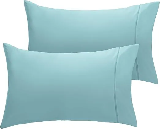 LuxClub Collection Pillowcases 2 Pack - Eco Friendly Wrinkle Free Cooling Pillow Cases with Satin Trim - Machine Washable Hotel Bedding Silky Soft - Aqua Standard/Queen