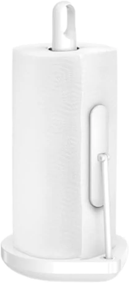 simplehuman Tension Arm Standing Paper Towel Holder, Heavy-Duty, Easy One-Handed Tear, Countertop Kitchen Paper Towel Dispenser, White Stainless Steel