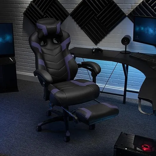 RESPAWN 110 Pro Gaming Chair - Gaming Chair with Footrest, Reclining Gaming Chair, Video Gaming Computer Desk Chair, Adjustable Desk Chair, Gaming Chairs For Adults With Headrest Pillow - Purple