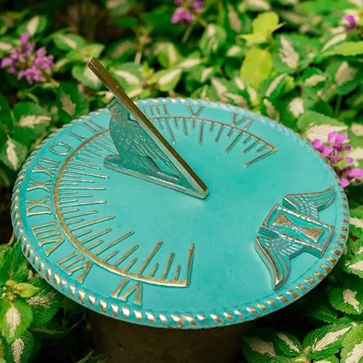 Renovators Supply Manufacturing Sundial 10 in. Turquoise Brass Vintage Sundial for Yard Decorations Outdoor Garden Art Sundials for The Garden