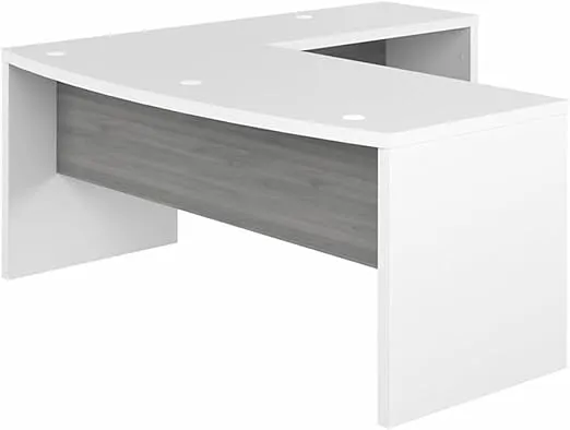 Bush Furniture L Shape Desk with Wire Management | Echo Collection Corner Bow Front Table for Home Office with Quick-to-Assemble Hardware, 72W, Pure White and Shiplap Gray