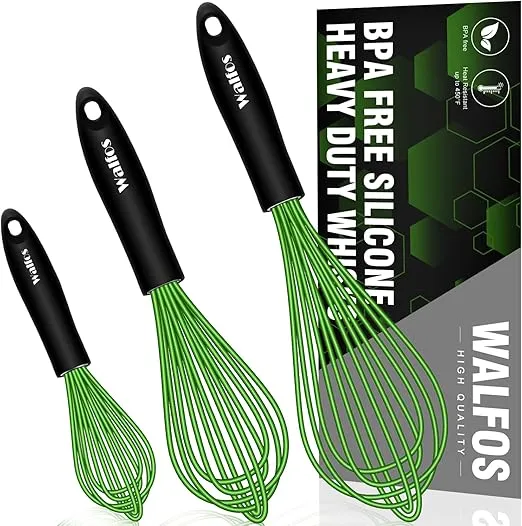 Walfos Silicone Whisk, Rubber Whisks for Cooking, Baking (11,9,8.5 inch) - Heat Resistant Kitchen Whisks for Non-stick Cookware, Balloon Egg Beater Perfect for Blending, Whisking, Beating, Frothing