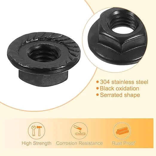 uxcell M5x0.8mm Serrated Flange Hex Lock Nuts, 20Pcs 304 Stainless Steel Non-Slip Metric Hexagon Flange Nut, Full Thread, Bright Finish, Black