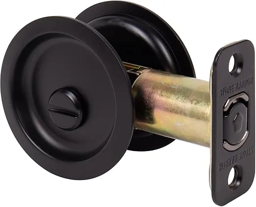Round Pocket Door Lock, Privacy (Bed/Bath) Latch, 2-3/8" Backset, RCL, Matte Black by Stone Harbor Hardware
