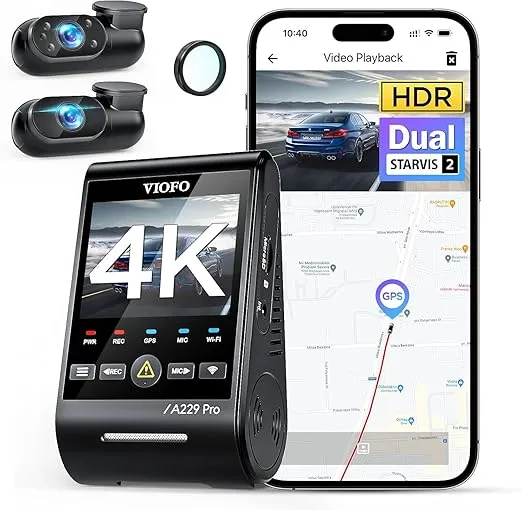 VIOFO A229 Pro 3 Channel 4K HDR Dash Cam, Dual STARVIS 2 Sensors IMX678 & IMX675, 4K+2K+1080P Front Inside and Rear Triple Car Camera, 5GHz WiFi GPS, Voice Control, 24H Parking Mode, Support 512GB