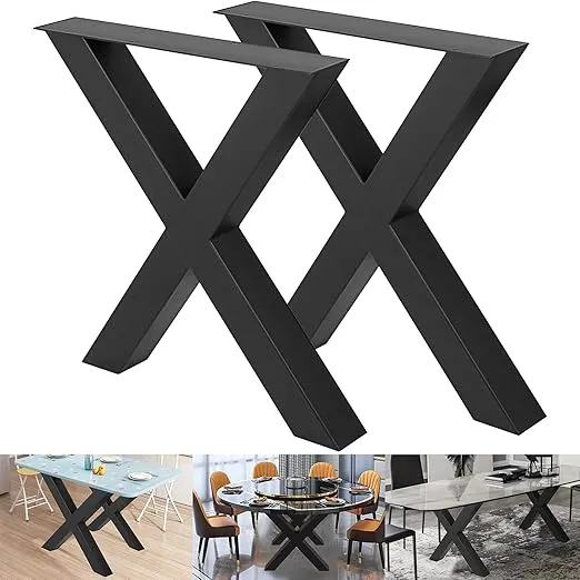 VEVOR Set of 2 Steel Table Legs, 28''Height 30''Wide Dining Table Legs, Heavy Duty 3.1" Square Box Section X Frame Table Legs, 28x30x3.1 Inch Black Color Industrial Country Style Metal Dining Legs