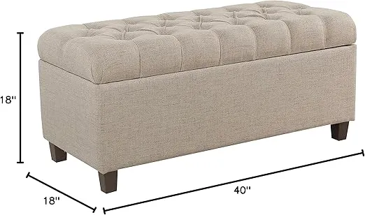 Homepop Home Decor | Tufted Ainsley Button Storage Ottoman Bench with Hinged Lid | Ottoman Bench with Storage for Living Room & Bedroom, Tan