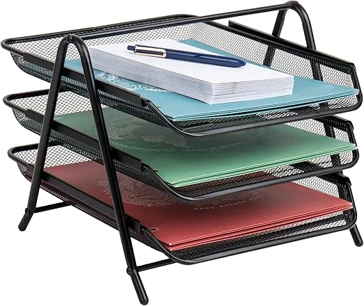 Mind Reader 3-Tier Paper Tray, Desktop Organizer, File Storage, Office, Metal Mesh, 11.75"L x 13.75"W x 10"H, Black